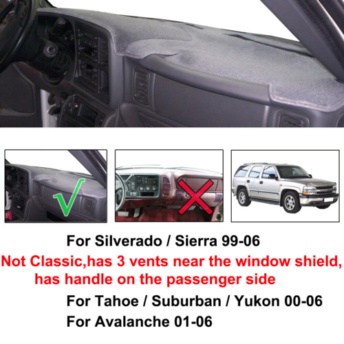 Car Dash Cover Mat Dashboard Pad for Chevy Silverado 1500 2500 Tahoe