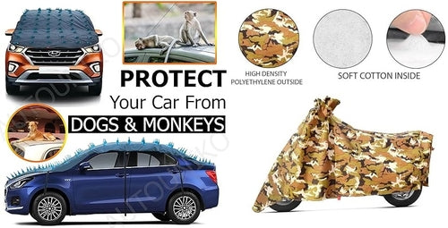 Waterproof Spike Car & Jungle Print Bike/Scooty Cover Combo