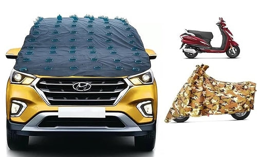 Waterproof Spike Car & Jungle Print Bike/Scooty Cover Combo